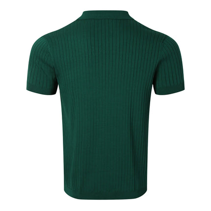 Summer Men's Retro Knitted Lapel Striped Polo Shirt Solid Color Short Sleeve Fashion Light Luxury Popular Knitwear M-3XL