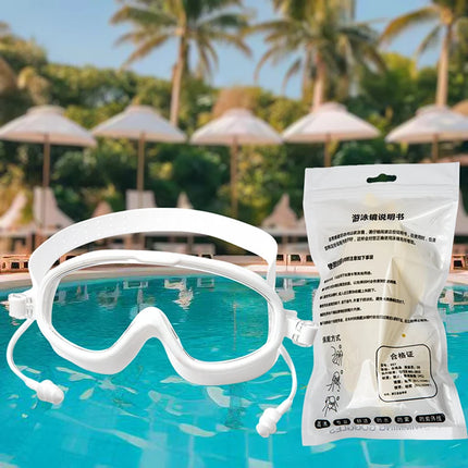 Large Frame Outdoor Swimming Goggles Anti-Fog Wide View Scuba Diving Swimming Glasses with Earplugs for Adult Youth Water Sports
