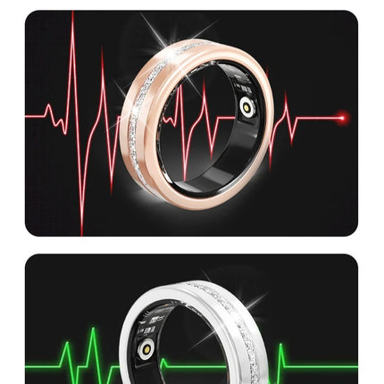 Diamond Smart Ring Heart Rate Monitor Waterproof Bluetooth Sleep Tracking Fitness Ring