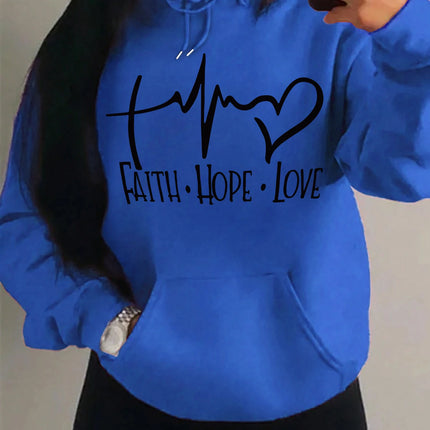Faith Hope Love Letter Graphic Women Hoody Street Casual Loose Hoodies Autumn Fleece Pullover Hip Hop O-Neck Clothing Female