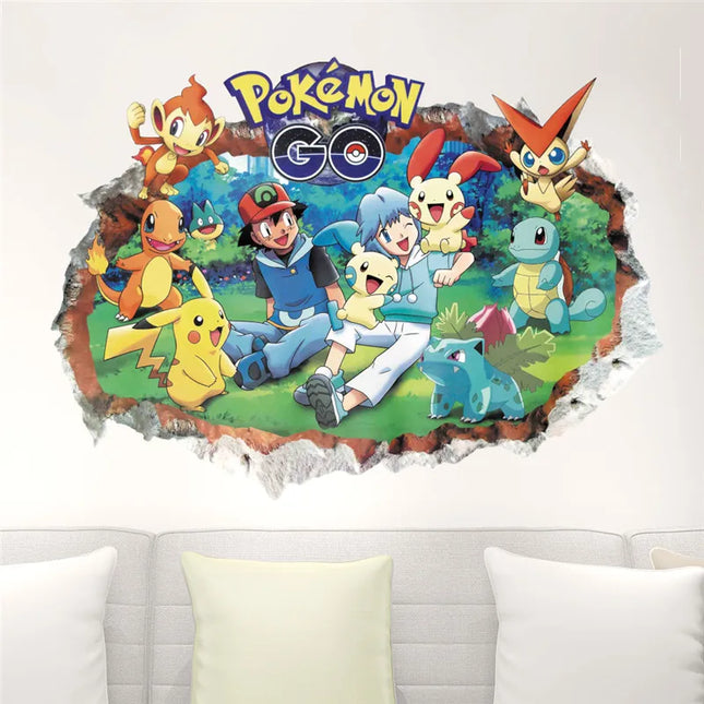 Cartoon Pokémon Pikachu Wall Sticker For Kids Room Living Room Bedroom Wall Decoration Kids Gifts Door Sticker Cute Posters