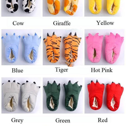 Winter Soft Warm Monster Dinosaur Paw Funny Slippers for Men Women Kids Parent-child Home House Slipper Shoes Room Cotton Shoes