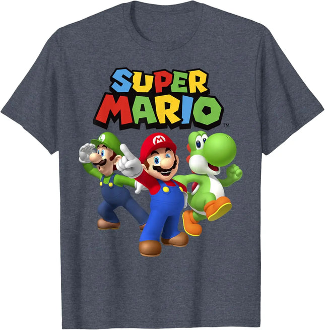 Super Mario & Luigi & Yoshi graphic unisex 100% cotton shirt, 2026 Summer New Men's Vintage Fashion O-Neck Japanese Harajuku T-Shirt