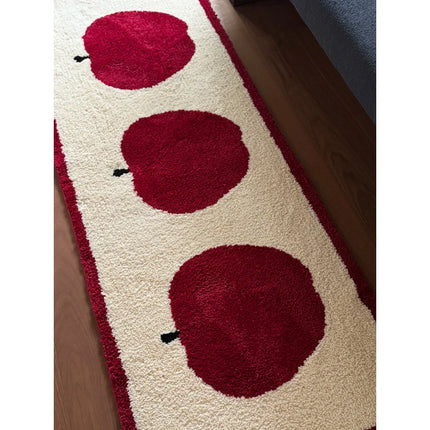VIKAMA Cute Red Apple Striped Carpet Soft Fuzzy Side Rug for Bedroom, Living Room and Corridor Floor Mat Decoration