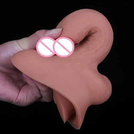 GF Ftm Packers Wholesale 2-in-1 Ultra Soft Silicone Hollow Penis Sleeve with Large Scrotum Prosthetic Stroker