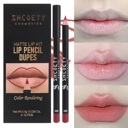 12Pcs/set Matte Lip Liner Pen Colorful Lasting Lip Liner Contour Tint Lipstick Tattoo Non-stick Cup Moisturizing Makeup Cosmetic
