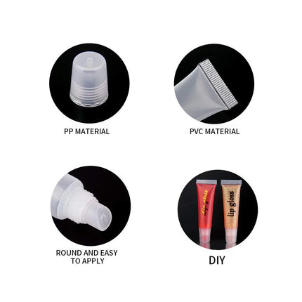 12-200pcs Empty 10ml Transparent Lip Gloss Squeeze Tube Mini Clear Cosmetic Soft Tubes Portable Travel Lip Gloss Containers