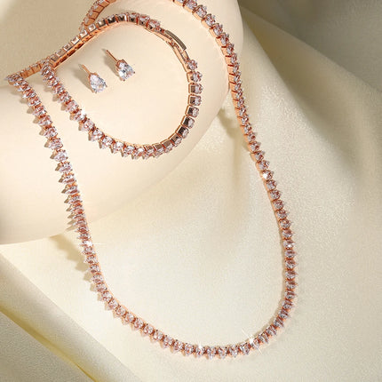 ZAKOL Luxury Water Drop Zirconia Jewelry Sets For Women Sparkling Necklace Earrings Bracelet Bridal Wedding Party Jewelry Sets