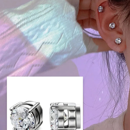 1Pairs Crystal Strong Magnetic Ear Stud Clip Earrings for Men and Women Punk Round Zircon Magnet Earrings Non Piercing Jewelry