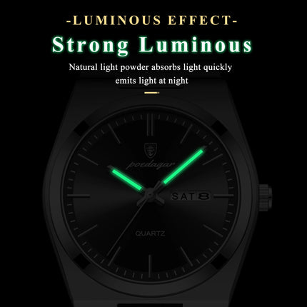 POEDAGAR Luxury Men Watch Stainless Steel Waterproof Luminous Men's Wristwatch Date Week Fashion Casual Men's Quartz Watches Reloj