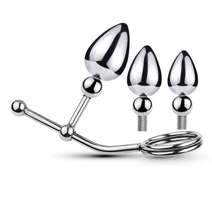 Removable Anal Butt Plug with Adjustable Penis Ring Metal Sexy Detachable Anal Plug Steel Single Double Ball Adult Toys for Men