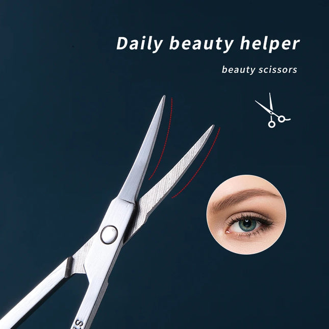 1Pcs Pointed Tip Curved Blade Upwards Stainless Steel Makeup Scissors Eyelash Eyebrow Nose Hair Small Scissors Thin Makeup Tools