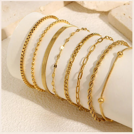 Non Tarnish Stainless Steel Bracelet Stackable for Women, Thin Herribone Chain Bracelet Waterproof Gold Plated Jewelry