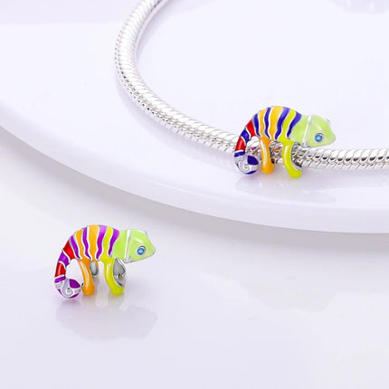 925 Sterling Silver Charms Beads Cute Fire Dragon Shaped Chameleon Charms Fit Original Pendants Bracelet DIY Women Jewelry Gift