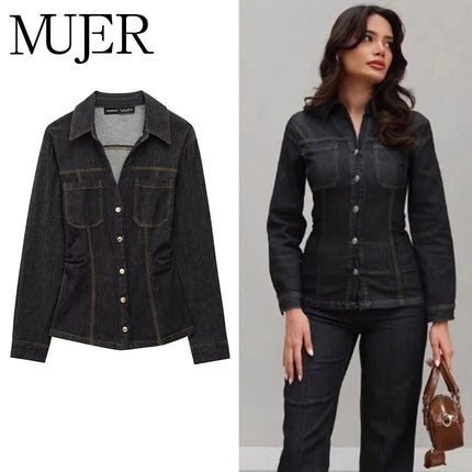 MUJER 2025 Denim Women's Shirt Set Fashion Button up Shirts for Women Long Sleeve Shirts and Blouses Woman Fitness Casual Shirts