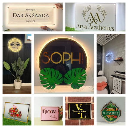 Custom LED Acrylic Signs Can UV Print Business Logo Beauty Nails Salon Hair Studio Signage Company Office Name Led Neon Signs
