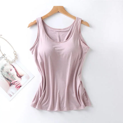 2025 Women's Vest Tops With Built-in Bra Neck Vest Padded Slim Fit Tank Tops Sexy Shirts Feminino Casual Underlay Slimming Shirt