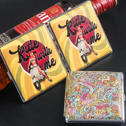 Creative Cigarettes Case Hold 20 Sticks Printed Leather Cigarette Case Smoking Box Sleeve Pocket Tobacco Pack Women Girls Gift