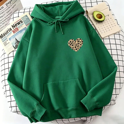 Heart Love Leopard Print Hoodies Spring Autumn Winter Casual Hoodies Sweatshirts Graphic Women Hoodie Sweatshirt