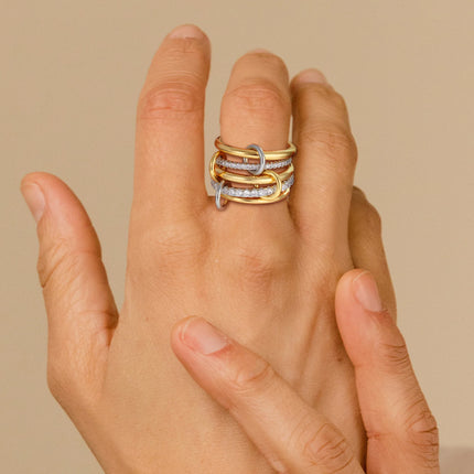 Luxury Cubic Zirconia Gold Plating Multilayer Connecting Rings for Women Fashion Mixed Color Stackable Finger Ring Party Jewelry