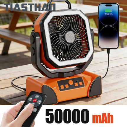 Outdoor Portable Fan 50000mAh Battery Operated withTurbo High-Speed Brushless Motor Auto-Swing for Camping Hiking Picnic BBQ
