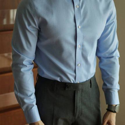 Men's long-sleeved shirt: casual, simple, high-quality, wrinkle-free, slim fit, business formal, all-season collection