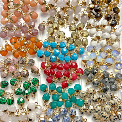 5pcs 6x10MM Faceted Natural Stone Oval Pendant Charm Pendant for DIY Jewelry Making Necklace Earrings Gem Accessory Wholesale