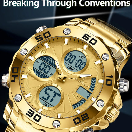 POEDAGAR Functional Men's Quartz Wristwatch Electronic LED Alarm Dual Display Male Clock Waterproof Sports Watches For Men Reloj