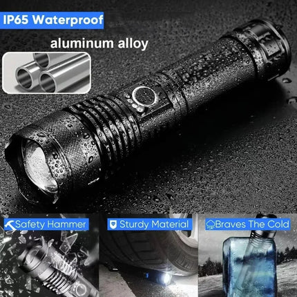 High Power LED Flashlight USB Rechargeable 5 Mode Aluminum Alloy Telescopic Zoom Torch Tactical Lamp for Outdoor Camping Fishing