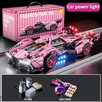 1：14 Pink V12 Block Roadster RC Tech Racer 1:14 DIY Roadster building block assembly Block car toy birthday gift