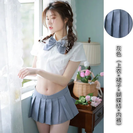 Sexy Pleated Skirt Lingerie Set Women's Passionate JK Uniform Cute Student Short Skirt Roleplay Costume Polyester Fabric