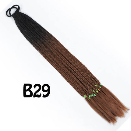 Synthetic Gradient Color Dirty Braided Ponytail Extensions With Elastic Band 24" Rainbow Braid Pony Tail Hairpiece For Girl