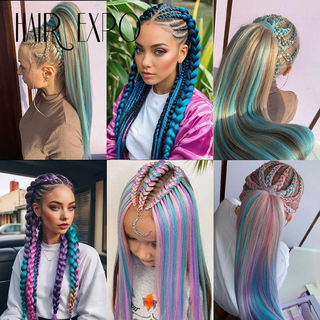 26 Inch Easy Braids Hair Synthetic Colorful Pre-Stretched Braiding Hair Extensions Jumbo Braids Ombre Yaki Long Straight Hair