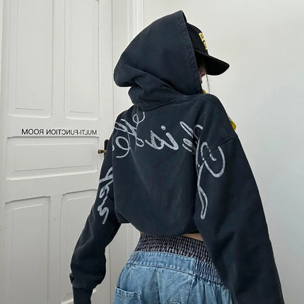 Autumn/Winter Ins Fashion Trendy Brand High Street Gothic Letter Printed Design Zipper Hoodie Retro Hoodie