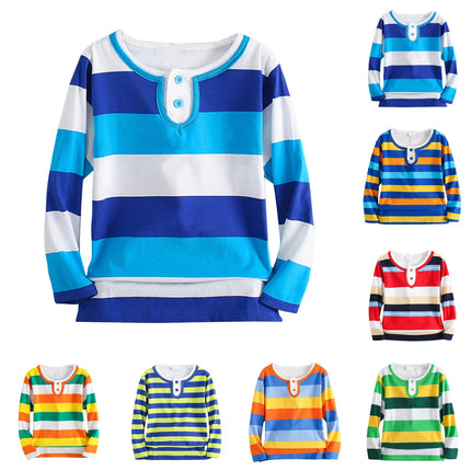 Children Long Sleeved Polos Shirts Boys Round Collar Shirt Autumn Cotton Long Sleeve Striped T-Shirt Polos Shirts For Boys