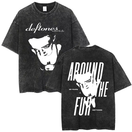 New Arrival Mens Clothes Tee Shirt Homme Washed Vintage Rock Band Deftones Private Music Graphic  Men Clothing New in Top & Tees
