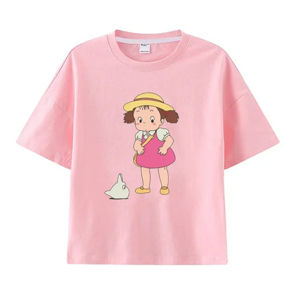 Summer Cartoon Miyazaki Totoro Print Children's Cotton T-shirt Short-sleeve Street Fashion Girls Clothes Cute Funny Kid Tees Top