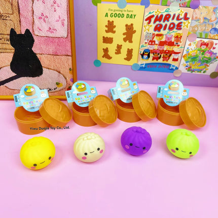 Hot selling multi-color smiling face buns with kneading music and steaming basket, stress relieving food toys, venting toys, str