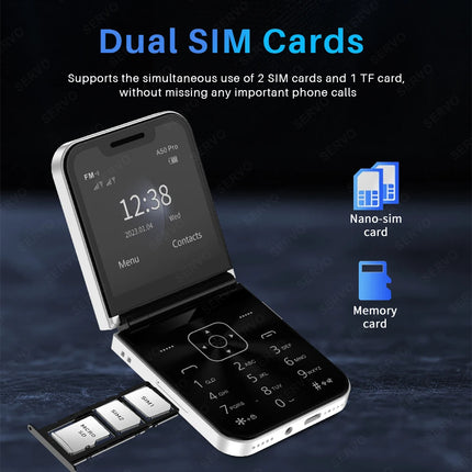 SERVO Classic Color Flip Mobile Phone Auto Call Record FM Radio Speed Dial Magic Voice GSM Dual SIM Unlocked Foldable Cellphones