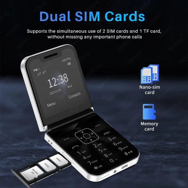 SERVO Classic Color Flip Mobile Phone Auto Call Record FM Radio Speed Dial Magic Voice GSM Dual SIM Unlocked Foldable Cellphones