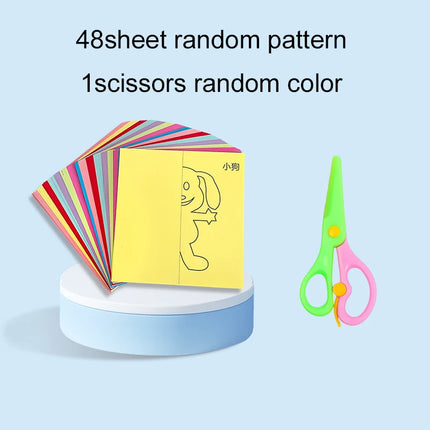 48pcs/set Paper Cuttings Toys Painting Drawing Paper Handmade Children Early Education Toy Art Supply Handicrafts Scissors TMZ