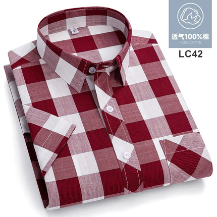 2026 Summer Cotton Plaid Short Sleeve Shirts For Men Plus Size Regular Fit Classic Young  England  Style Shirts Man's Clothing