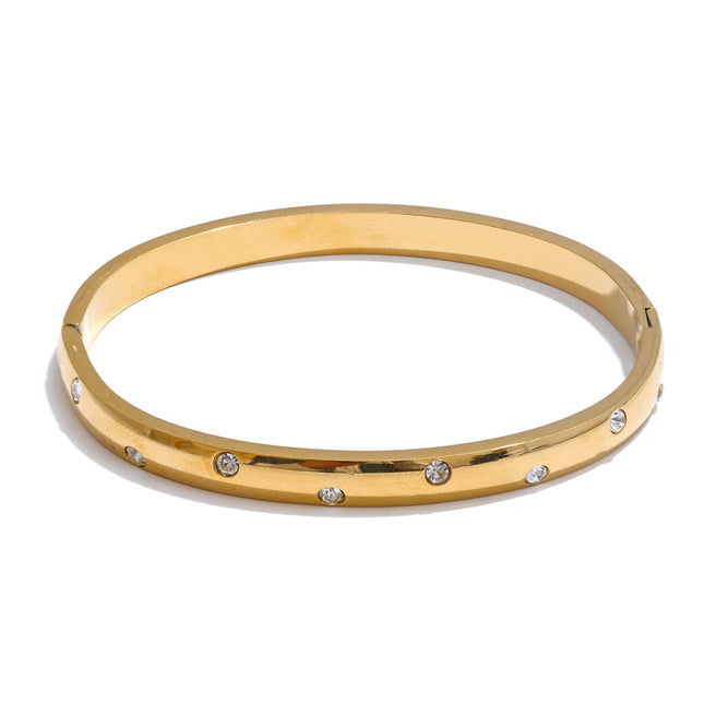 Yhpup Stainless Steel Cubic Zirconia Fashion Bracelet Bangle Gold Silver Color Waterproof High Quality PVD Jewelry for Women