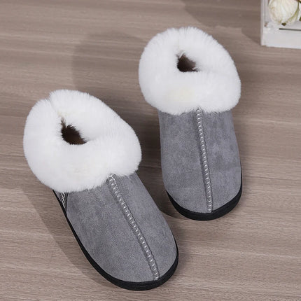 Fur Ankle Fluffy Slippers Women 2024 Winter Warm Plush Indoor Home Slippers Woman Faux Suede Closed Toe Soft Sole House Shoes