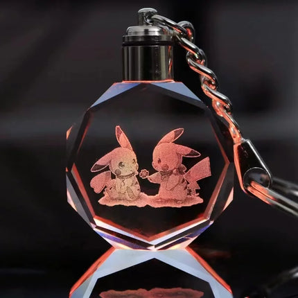 Pokemon Cartoons Anime Figure Pikachu Charizard Mewtwo Eevee Crystal Collection Luminous Keychain Pendant Model  Toy Gift