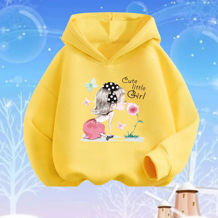 Pink Heart Flower Print Hoodies Girls Long Sleeve Pullover Loose Sweatshirt Spring Autumn Cotton Basic Top Fashion Clothes