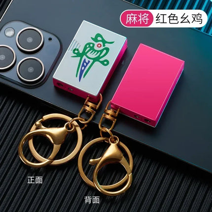 Metal Poker Keychain Pendant Inflatable Lighter Mini Compact Side Slip Butane Open Fire Outdoor Portable Lighter Men's Gift