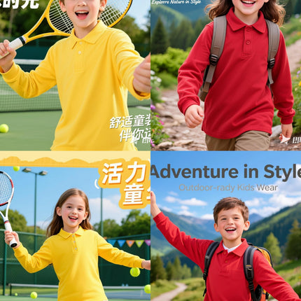 Autumn new style girls and boys 1-14 years old long sleeved polo shirt T-shirt solid color casual top