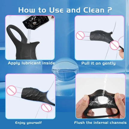 Vibrating Penis Sleeve Cock Ring Simulation Pattern Powerful Vibration Stimulation Delay Ejaculation Sex Toys Intimate Vibrators