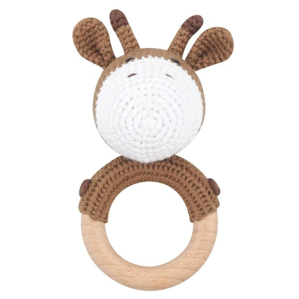 Amigurumi Cartoon Animal Baby Rattle Cute Wooden Ring Handhold Newborn Rattle Toys Handmade Pacifier Clips Kids Educational Toys